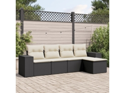Vidaxl 5 Pcs Conjunto Sofás De Jardim Com Almofadões Vime Pe Preto