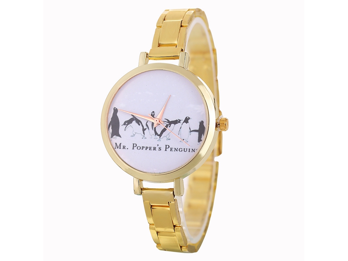 Reloj De Cuarzo Con Correa De Acero Estilo Simple Y Patrón De Pingüino Cariño Universal (oro)