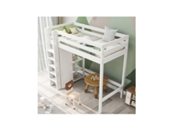 Cama Alta Infantil 90x200 Cm,estrutura De Cama De Solteiro Com Armário E 6 Prateleiras,branca,material De Alta Qualidade Btforus (sem Colchão)