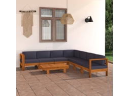 Vidaxl 8 Pcs Conj. Lounge De Jardim C/ Almofadões Cinza-escuro Acácia