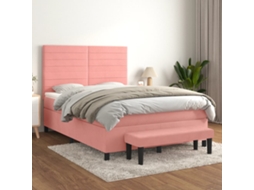Vidaxl Cama Com Molas/colchão 140x200 Cm Veludo Rosa