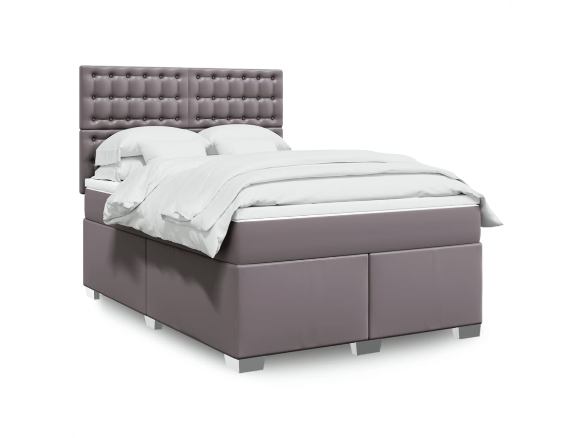 Vidaxl Cama com Molas/colchão 140x190 Cm Couro Artificial Cinzento