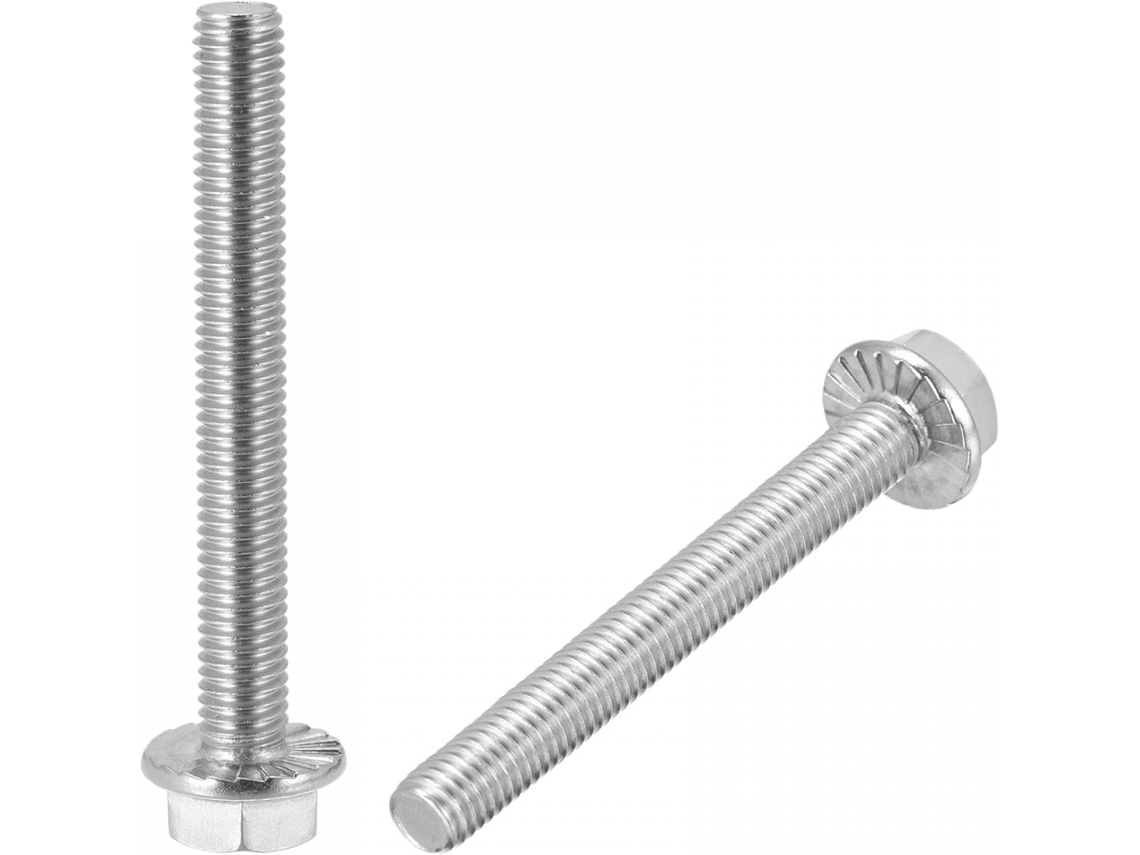 Parafusos Flangeados Sextavados Serrilhados M8x70mm com Rosca Métrica em Aço Inoxidável 304 CHABERLU (10 Pçs)
