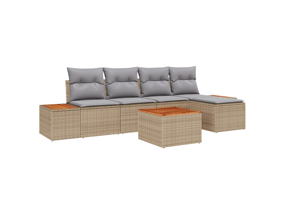 Conjunto 6 Conjunto De Sofá De Jardim Vidaxl Bege Vime Pe (294 X 117 X 85 Cm)