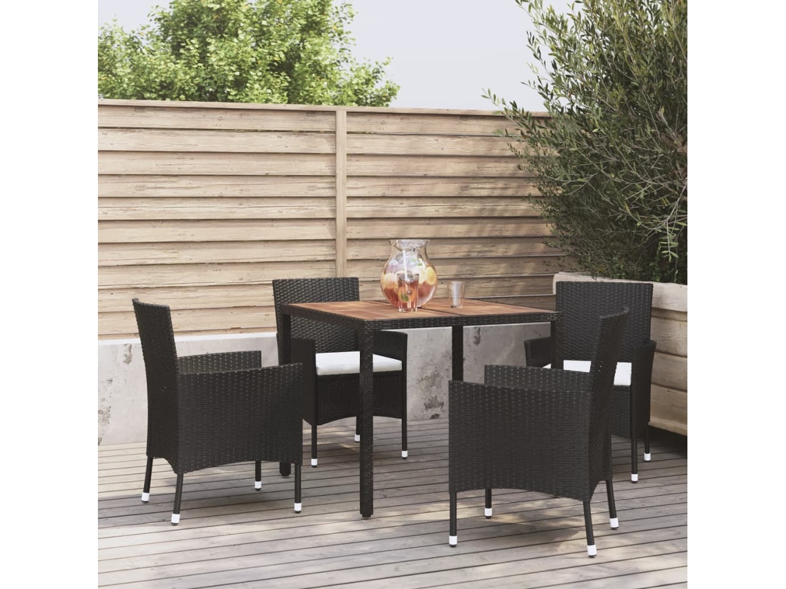 Vidaxl 5 Pcs Conjunto De Jantar P/ Jardim C/ Almofadões Vime Pe Preto