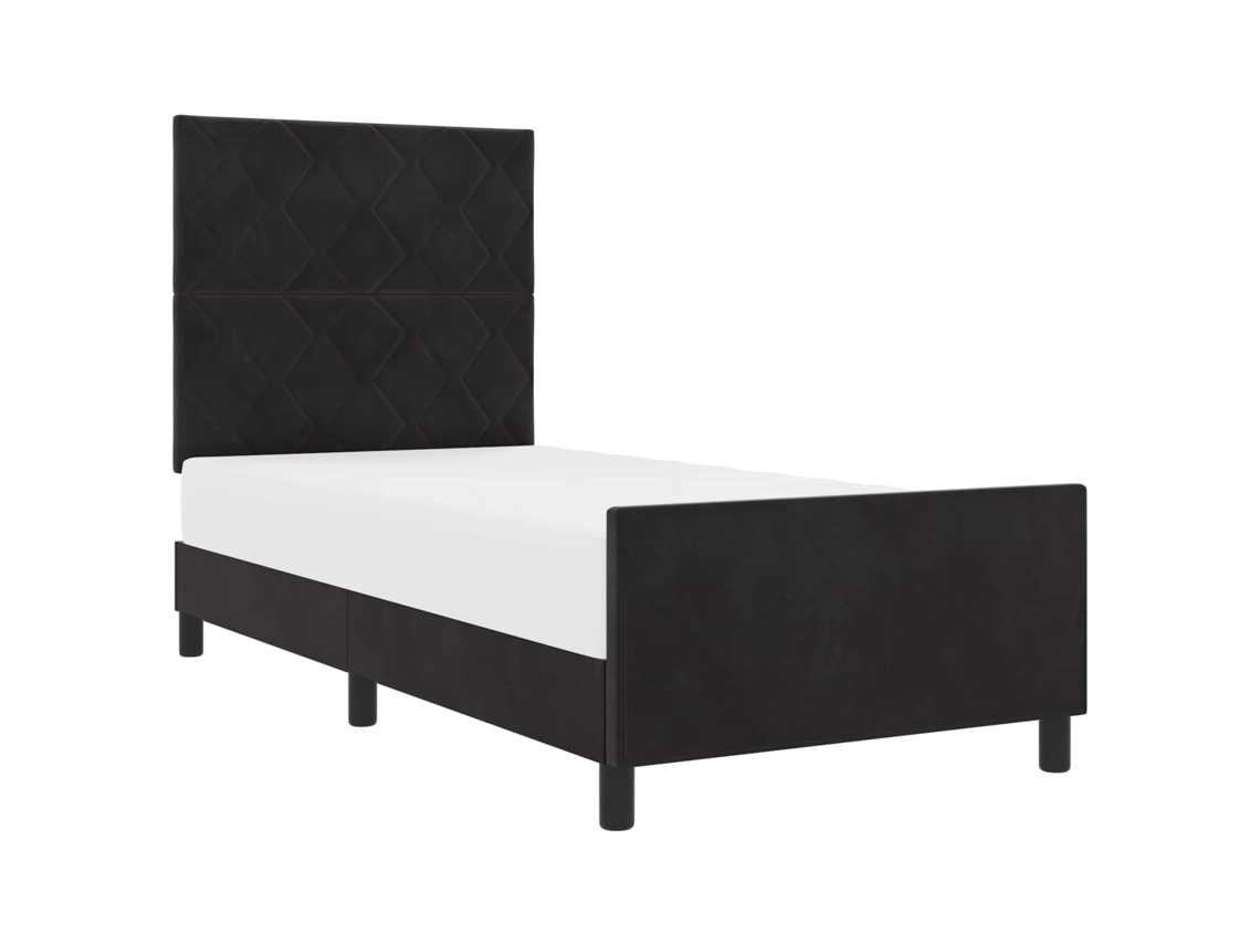 Cama De Solteiro | Camas Para Quarto | Cama Box Com Cabeceira Preto 100 X 200 Cm Veludo