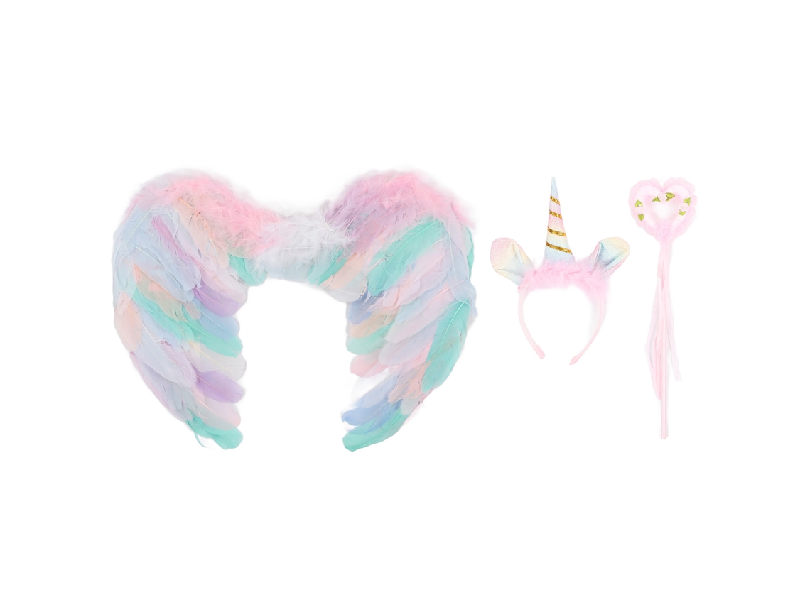 Aetheria-conjunto 3 Asas De Pena, Tiara De Anjo Colorida E Varinha Para Cosplay