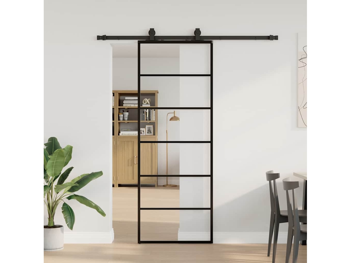 Vidaxl Porta Deslizante C/ Conj. Ferragens 76x205cm Vidro Esg Preto