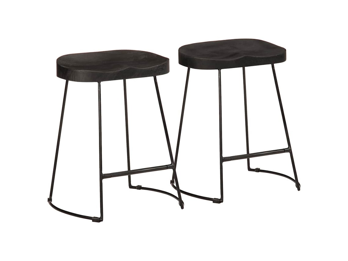 Vidaxl Banquetas De Bar 2 Pcs Pretas Madeira Maciça De Mangueira