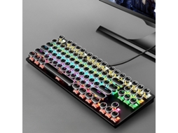 Teclado Mecânico Para Jogos, Estilo Máquina De Escrever Retro Punk Com 87 Teclas, Switches Azuis, Retroiluminação Arco-íris Preto Hexinyigjly