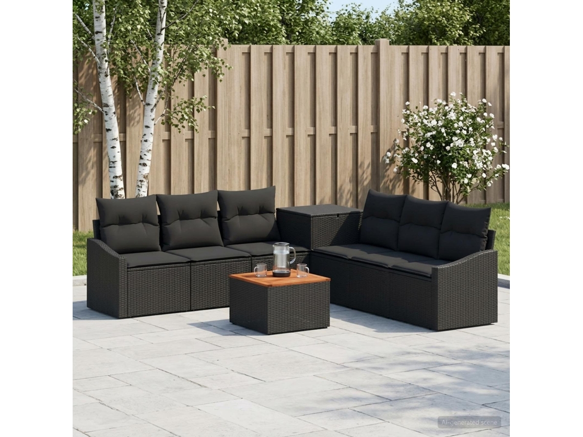 Vidaxl Conjunto De Sofás 8 Unid. Preto Rattan Poliéster E Aço