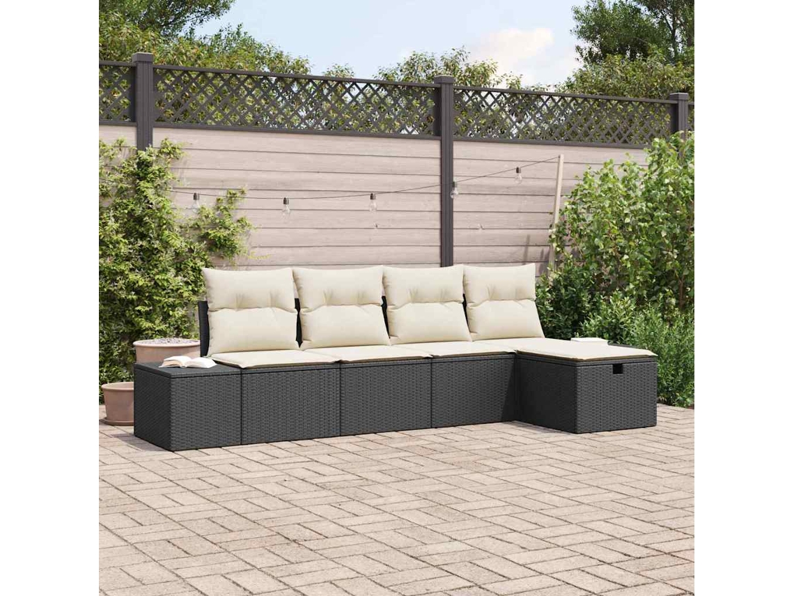 Vidaxl Conjunto De Sofá De Jardim Com Almofada 5 Pcs Vime Pe
