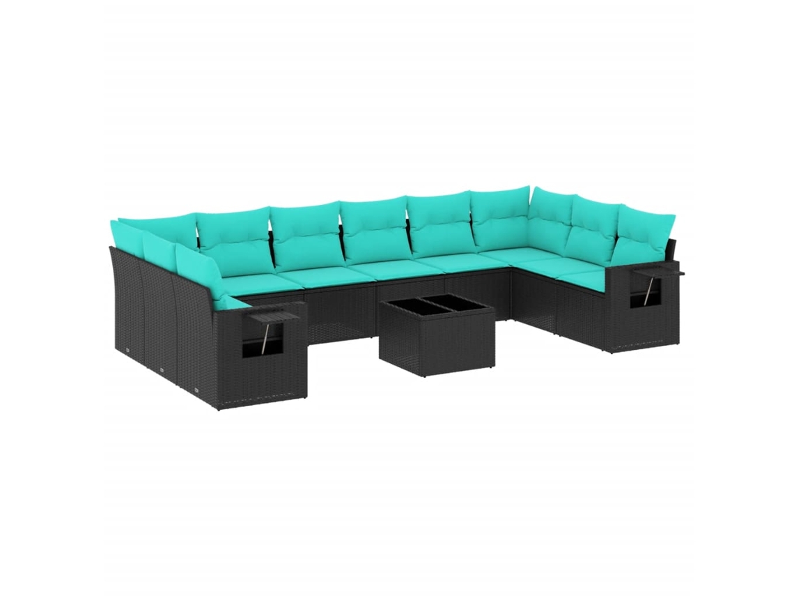 Conjunto de Sofá de Jardim, 11 Peças, Almofadas, Rattan Preto MAISON EXCLUSIVE