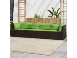 Vidaxl 4 Pcs Conjunto Lounge Jardim C/ Almofadões Vime Pe Castanho