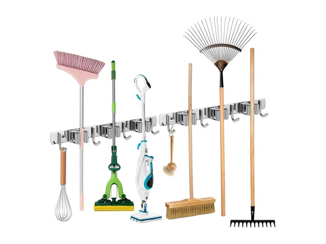 Suporte de Vassoura com 2 Peças Aço Inoxidável para Cozinha e Jardim NEVEANCE