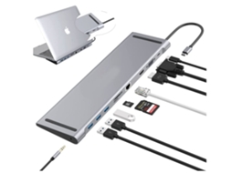 Dock Usb-c Para Laptop, Adaptador Hub Usb-c 10 Em 1, Com Conexões Hdmi E Vga 4k, 3 Portas Usb 3.0, Cinza