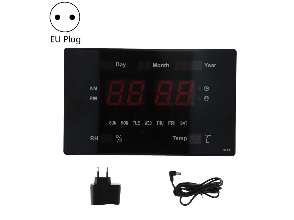 Relógio de parede digital LED Baok com temperatura, umidade, calendário perpétuo, 100-240V, decoração para casa