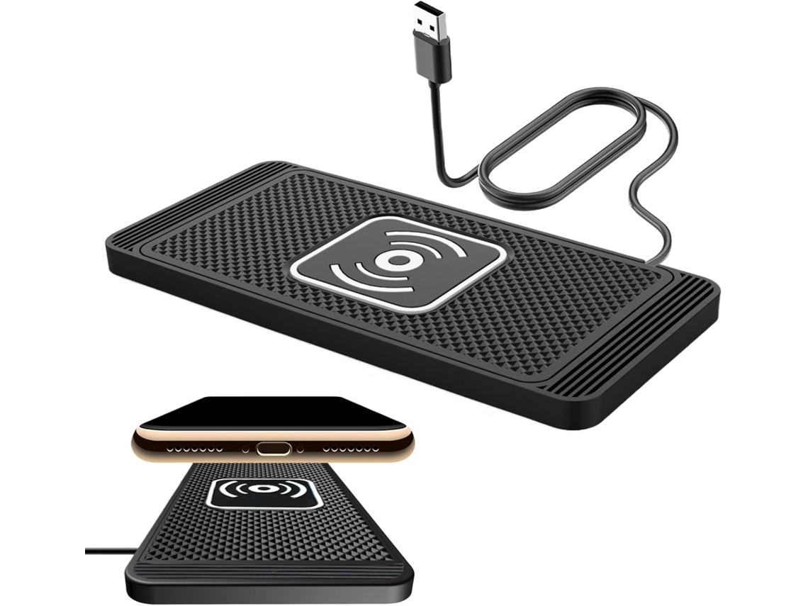 Carregador veicular antiderrapante com suporte antiderrapante para painel.