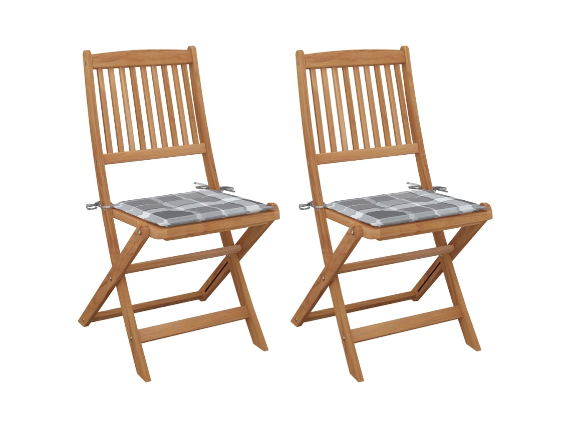 vidaXL Cadeiras de jardim dobráveis c/ almofadões 2 pcs acácia maciça
