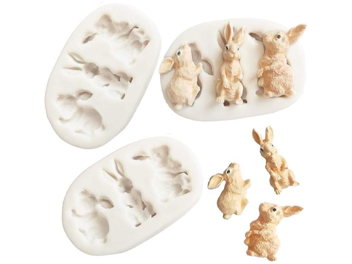 Molde De Fondant Conejo, 3 Peças Molde De Silicone 3d Conejo Páscoa Para Bolos Chocolate