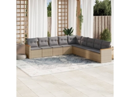 Vidaxl 9 Pcs Conjunto De Sofás P/ Jardim Com Almofadões Vime Pe Bege