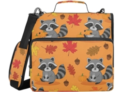 Pasta Organizadora Guaxinim com 3 argolas, para armazenamento e diversos bolsos, ideal para guardar materiais escolares ou para uso em cursos de tamanho médio.
