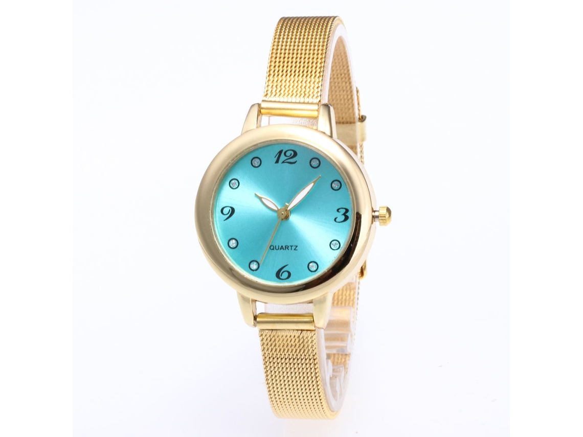 Relógio de pulso Zhoulianfa Quartz para mulheres e homens com pulseira de malha, mostrador redondo verde menta.