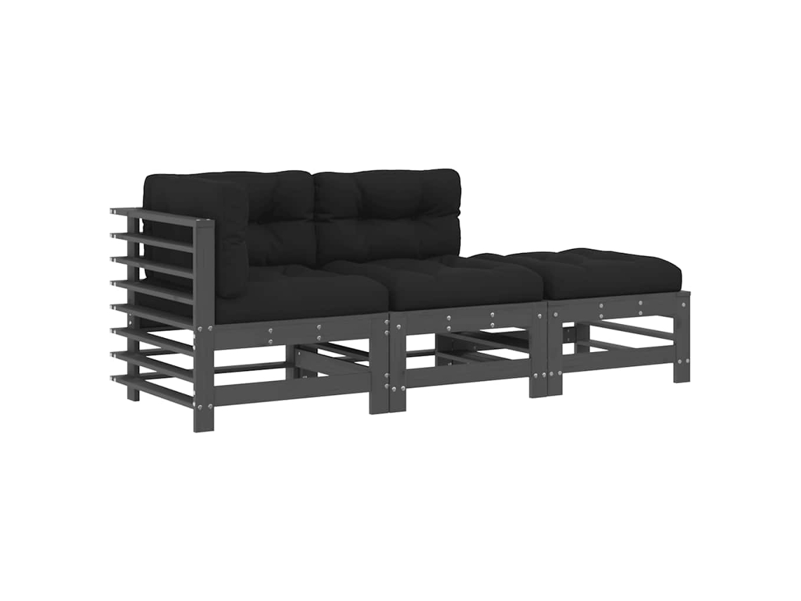 Conjunto de 3 Lounge Jardim com Almofadões Madeira Maciça Cinza MAISON EXCLUSIVE (3pcs)