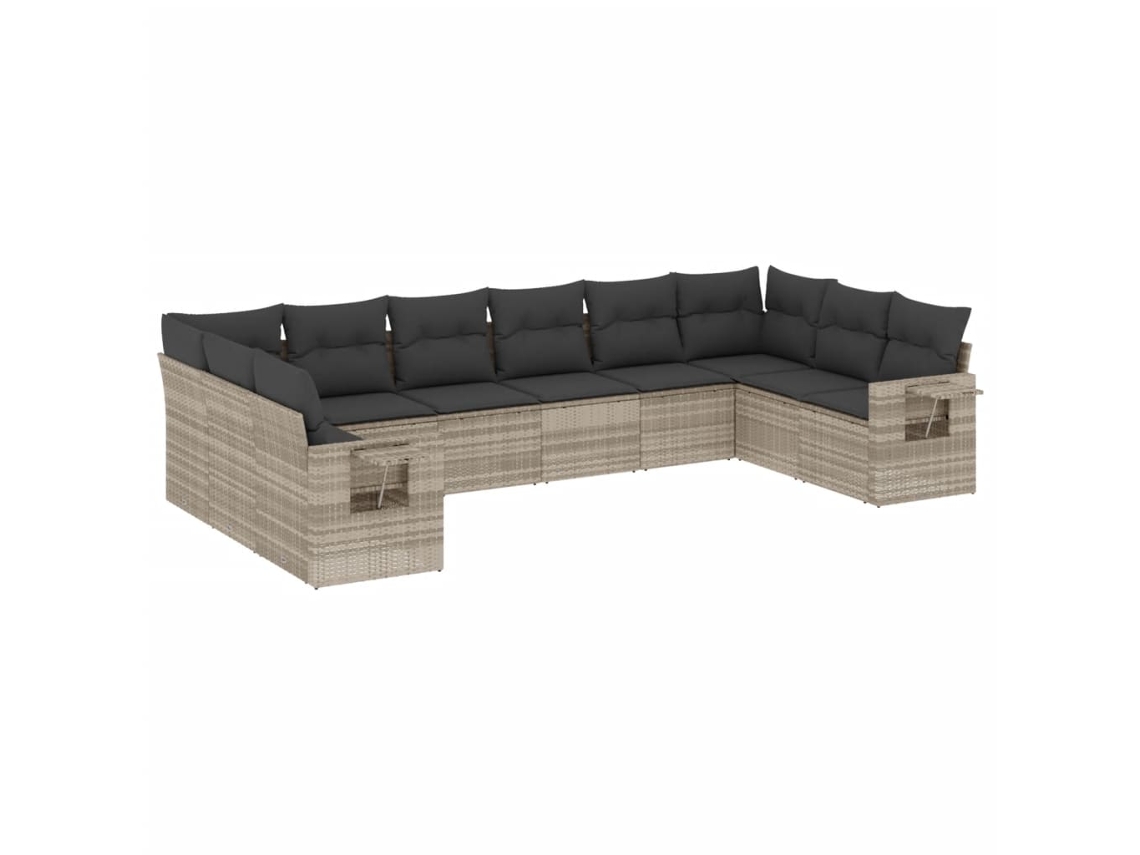 Conjunto 10 sofás jardim com almofadões VIDAXL vime PE cinzento-claro