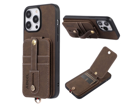 Suporte Casa Queda Textura Lichia Para Iphone 14 Abeel Pele Sintética Com Porta-cartões Laranja