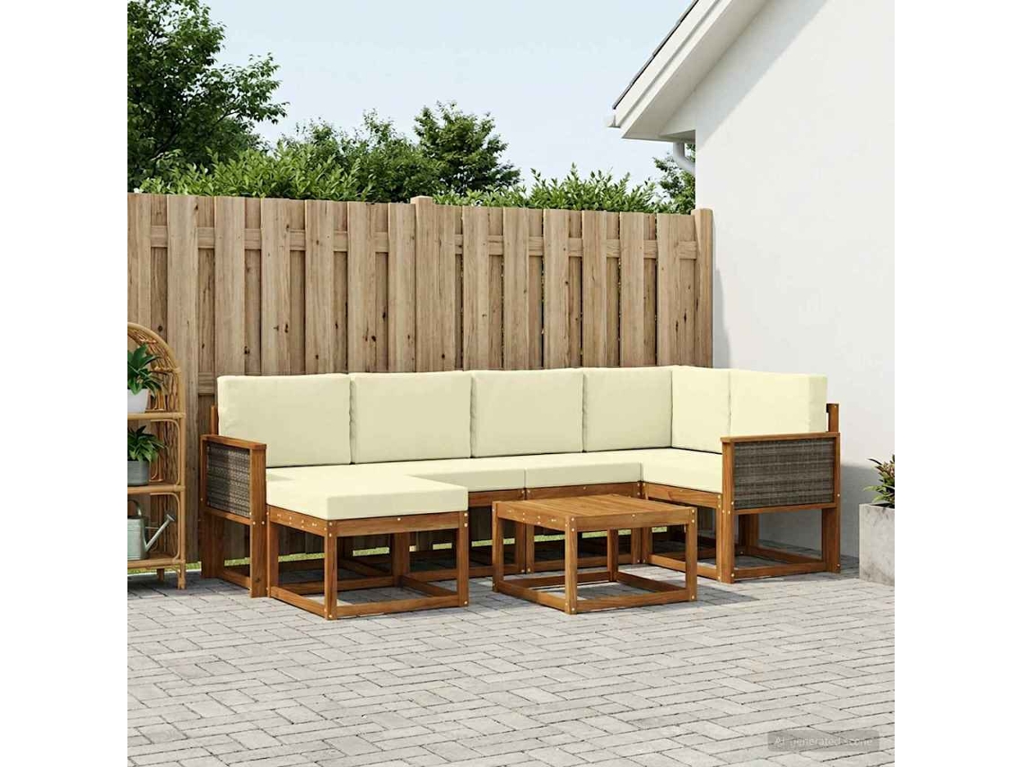 Vidaxl Conjunto De Sofás Para Exterior 7 Unid. Natural E Creme