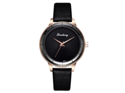 Relógio de Pulso Feminino Simples de Quartzo com Pulseira de Couro Pu Preto