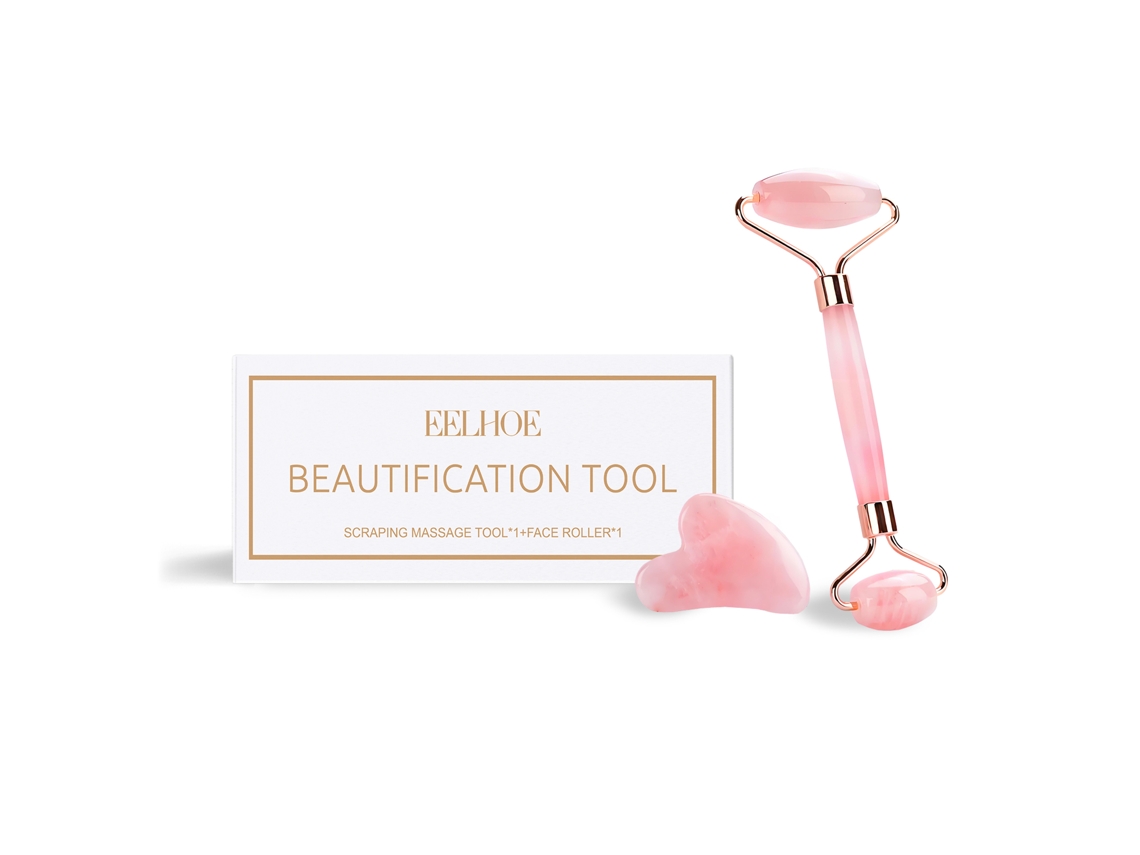 Kit Massagem Rolo Quartzo Rosa Facial