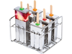 Forma de picolé Rebe em aço inoxidável com palitos para crianças, 6 moldes à prova de vazamentos e vedação de silicone.