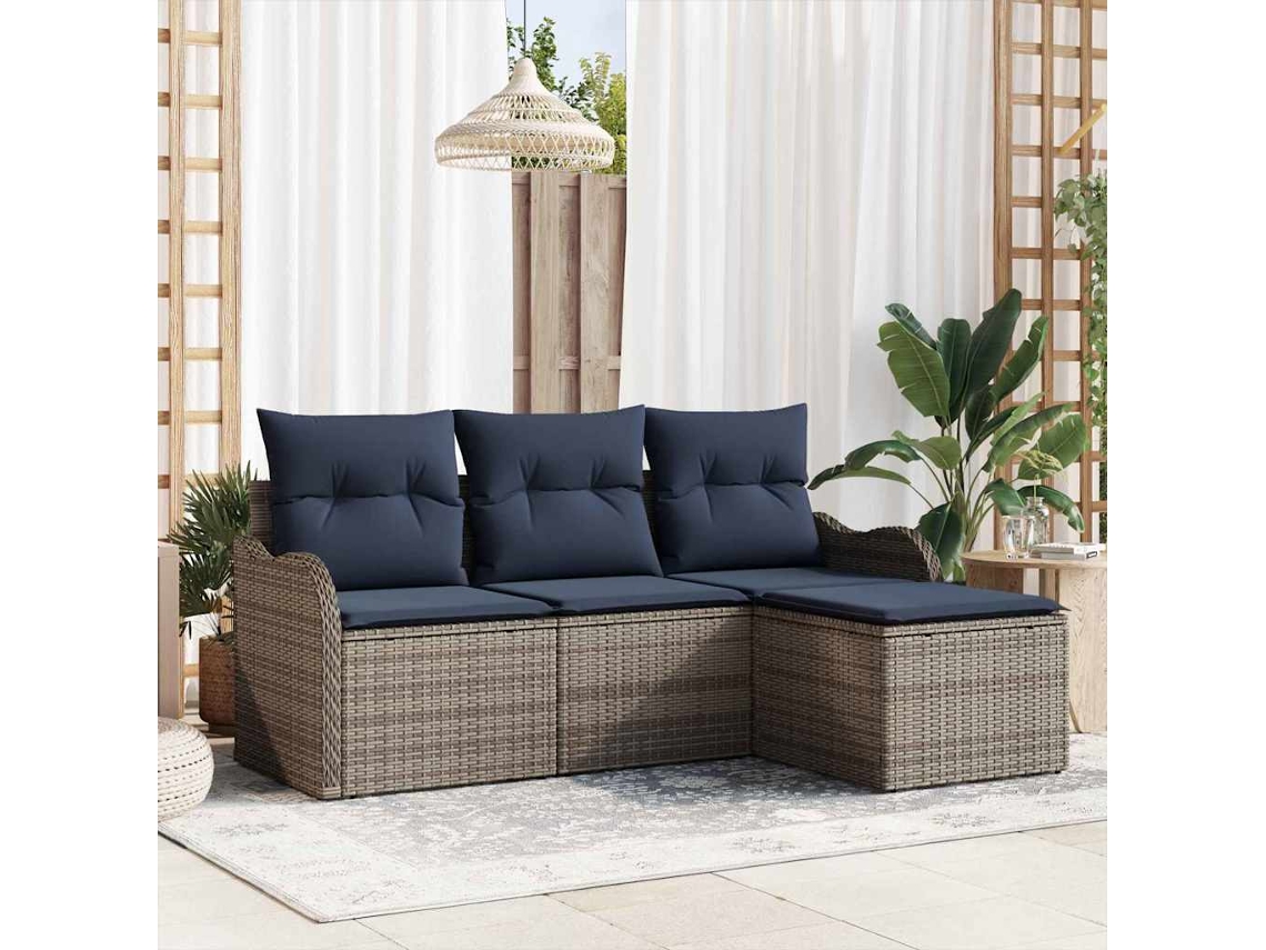 Vidaxl Conjunto De Sofá De Jardim Cinzeto Vime Pe
