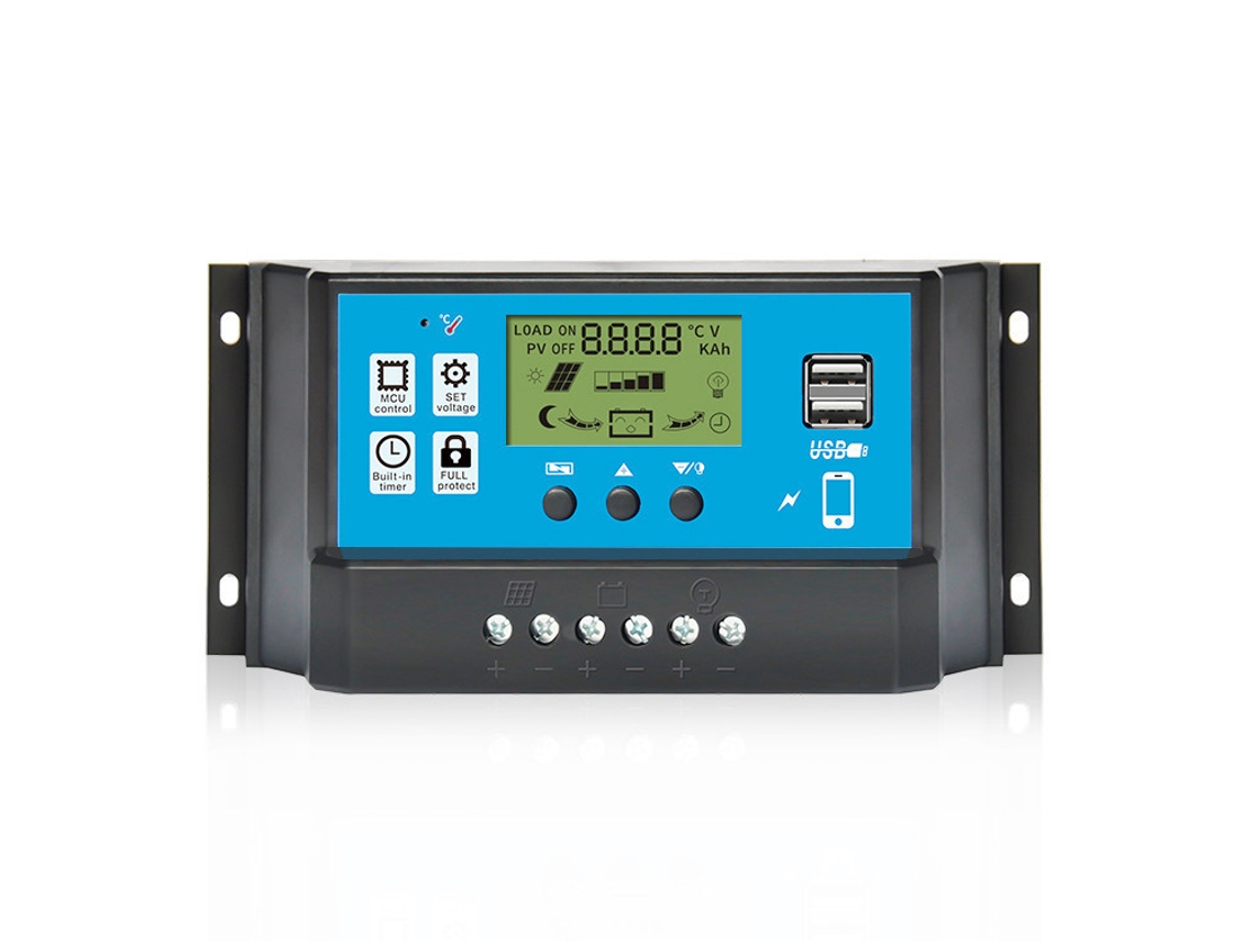 Controlador de Carga Solar PWM Hkj com LCD e Controle de Luz 12V/24V 60A