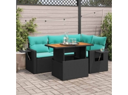 Vidaxl 5 Pcs Conjunto Sofás De Jardim Com Almofadões Vime Pe Preto