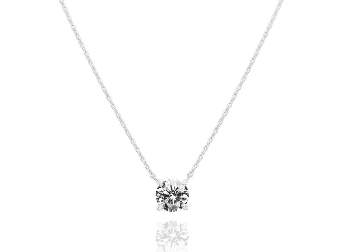 Colar De Prata Platada Com Cristal De Zircônio Cúbico 7.3mm 1.5 Quilates 45mm +5mm Extensível
