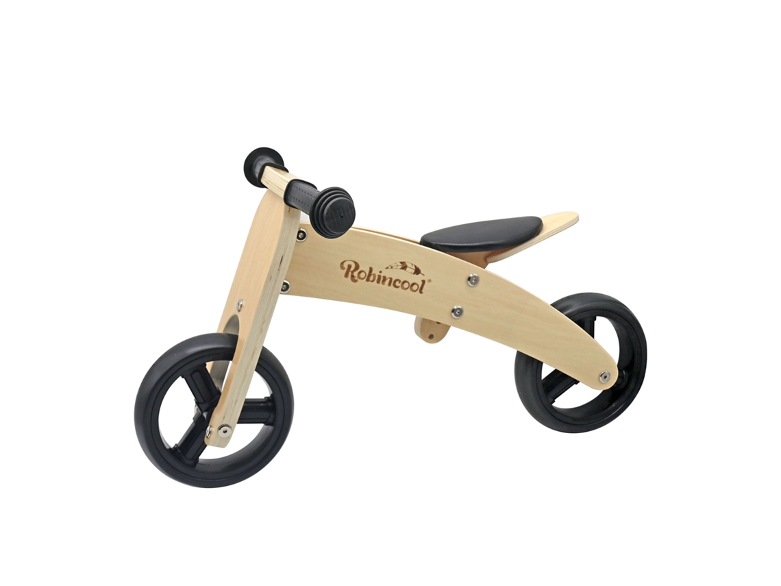 Bicicleta Sem Pedais Montesori Robinol Rodas Rápidas 63X32X36 Cm Transformáveis ​​Em Um Triciclo De Madeira De Eco Natural E Preto
