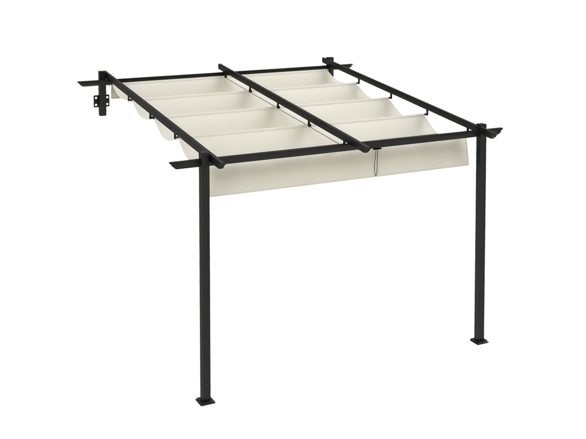 Gazebo de Jardim 3x3 M com Teto Retrátil de Poliéster e Estrutura em Aço Creme e Cinza Escuro Ge