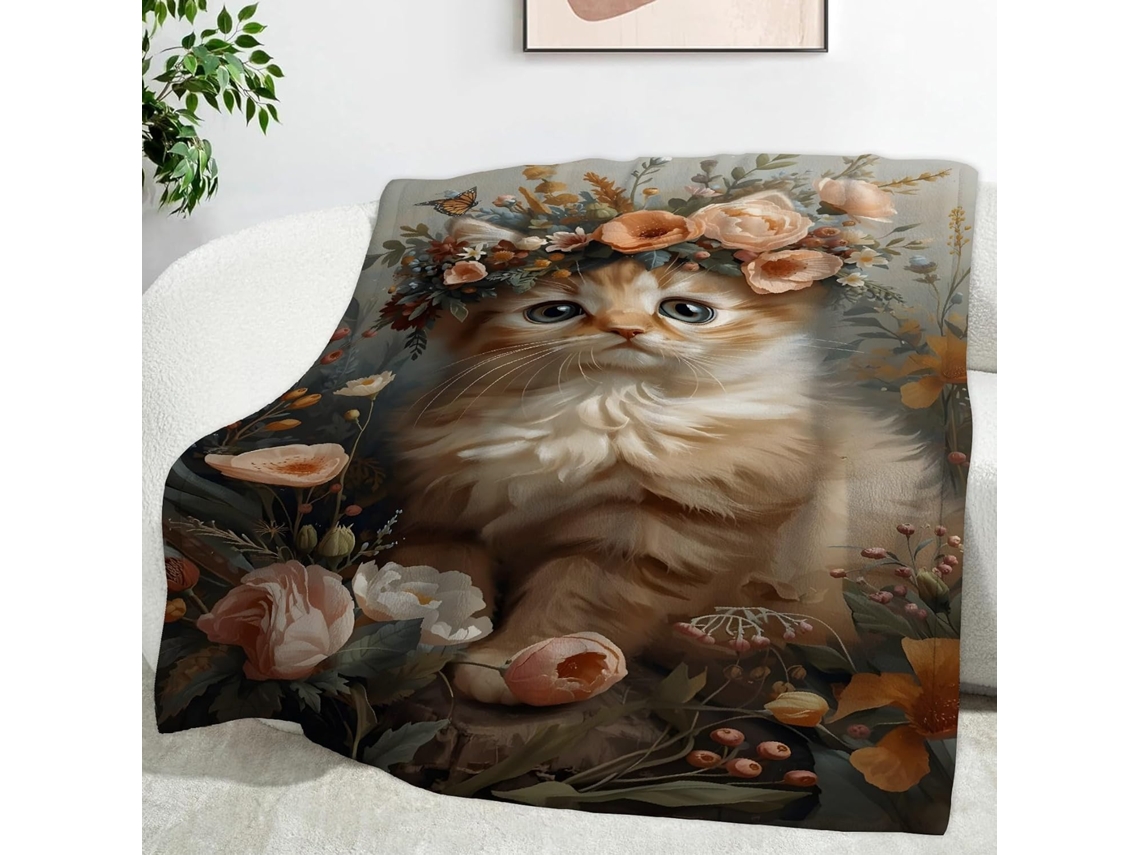 Manta Peônia para Gato 180x200 Cm Multifuncional Macia de Flanela Aconchegante Cama Escritório Cochilo Conjunt