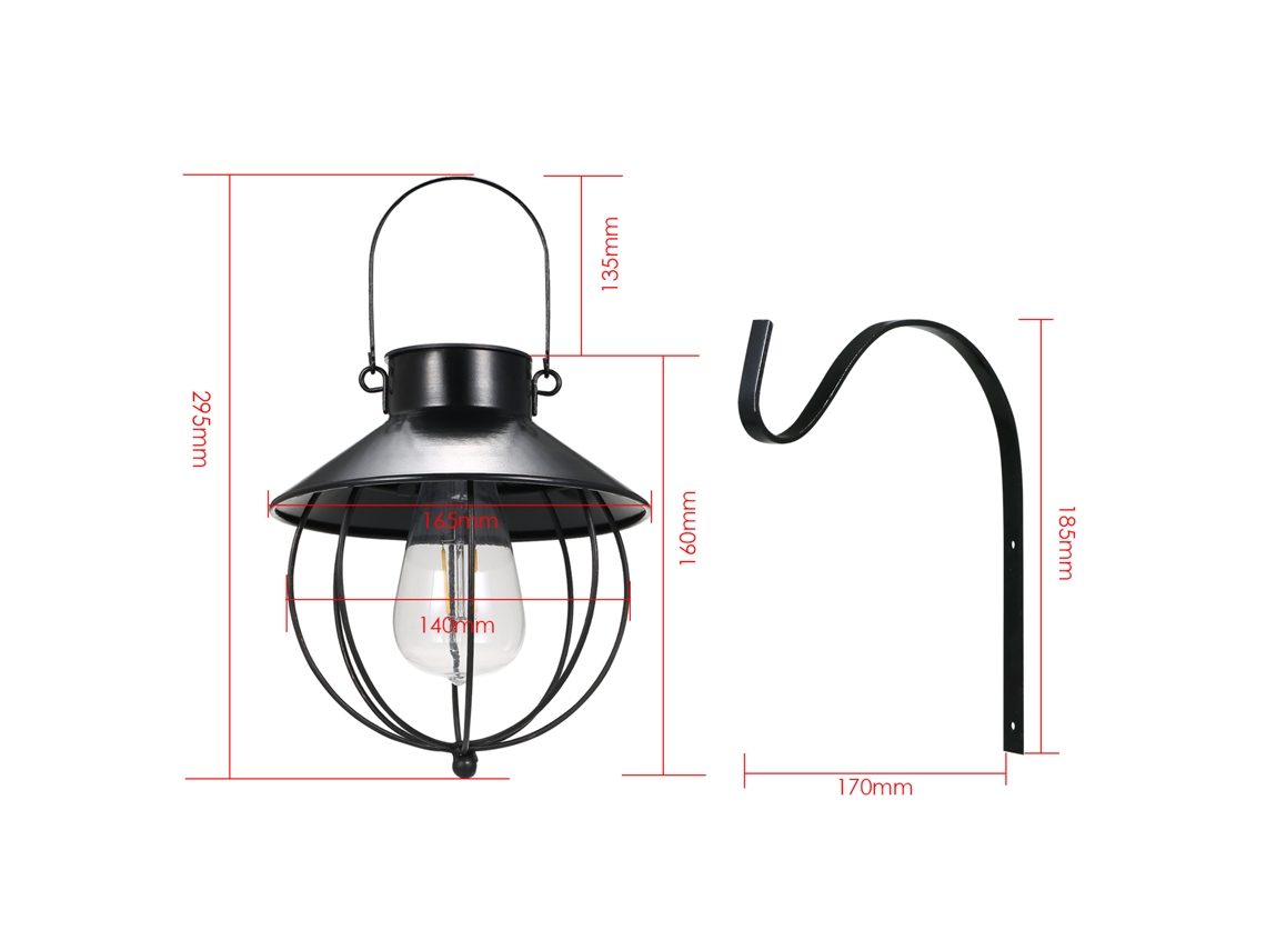Lâmpada de Parede Solar Vintage Pendente Externa Controle de Luz Sensível Ip65 Jardim Pátio Caminho