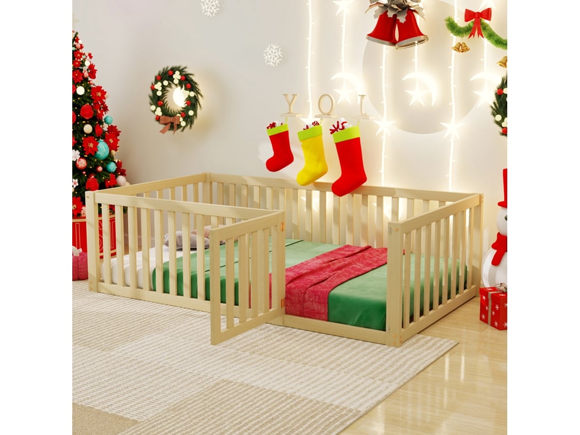 Cama Infantil BTFORUS 90x200 cm de Madeira com Grades de Proteção e Porta (90x200 cm)