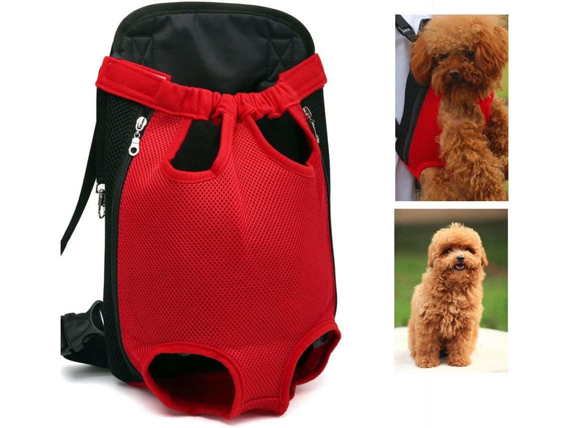 Mochila Para Transporte De Cães E Gatos Com Pernas De Fora - Suporte Frontal Respirável Para Pet - Vermelho L