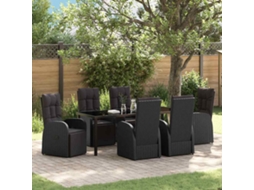 Vidaxl Conjunto De Jantar Para Jardim 7 Unid. Preto Vime Pe