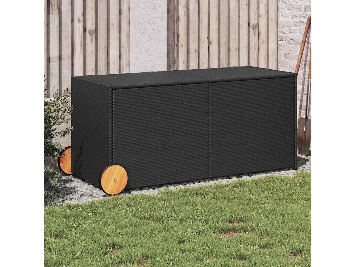 Vidaxl Caixa De Arrumação Para Jardim Com Rodas 283l Vime Pe Preto