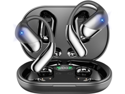 Fones Sem Fio Clipe Orelha Aberto, Bluetooth 5.4, Microfone, Ipx7, Estojo Display Led P/ Corrida/exercícios/escritório Preto JIAPEI