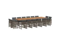 Conjunto Jantar 17 Peças para Jardim com Almofadões Vime Pe Cinzento MAISON EXCLUSIVE (17 peças)