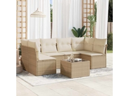 Vidaxl 7 Pcs Conjunto de Sofás P/ Jardim com Almofadões Vime Pe Bege