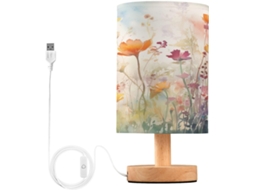 Luminária de cabeceira LED com portas USB, mesa de leitura para quarto, cúpula Tído e base Madeira, escrivaninha para quarto.